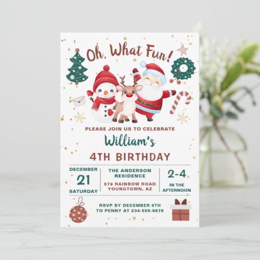 Weihnachten Weihnachten-Dez Snowman-Urlaub Geburts Einladung (Stehend Vorderseite)