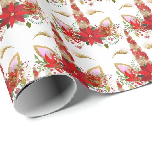 Weihnachten Weihnachten Einhorn Lashes White Gold  Geschenkpapier (Rolleneckpunkt)