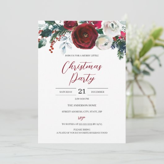 Weihnachten Weihnachten Feierlich Rotes Party Einladung (Stehend Vorderseite)