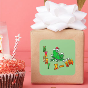 Weihnachten Weihnachten Frosch Frohe Weihnachtskru Quadratischer Aufkleber
