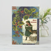 Weihnachten Weihnachten Holly & Mädchen mit Katze (Stehend Vorderseite)