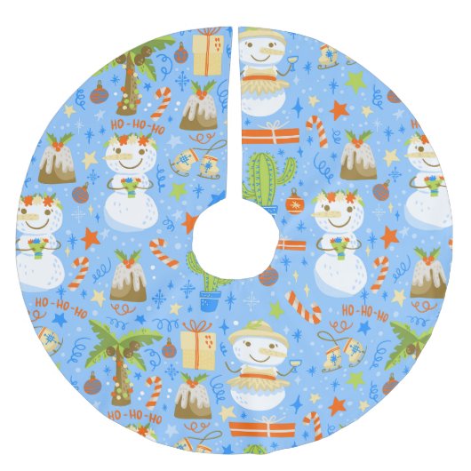 Weihnachten Weihnachten im Juli Snowman Kakteen So Polyester Weihnachtsbaumdecke (Vorderseite)