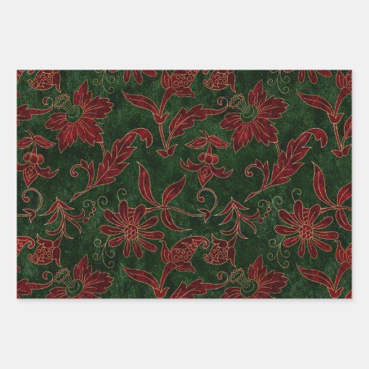 Weihnachten Weihnachten Imitate Velvet Rot Grün Geschenkpapier Set (Vorderseite 3)