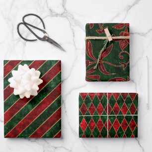 Weihnachten Weihnachten Imitate Velvet Rot Grün Ur Geschenkpapier Set