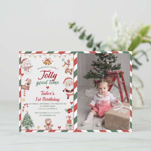 Weihnachten Weihnachten Jolly Gute Zeit 1. Geburts Einladung (Stehend Vorderseite)