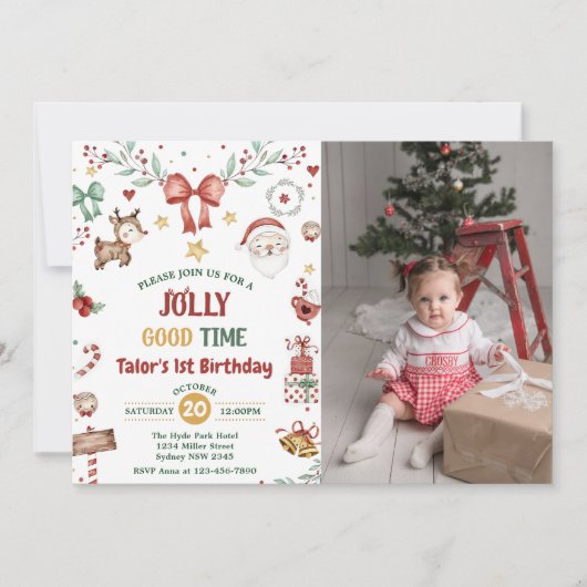 Weihnachten Weihnachten Jolly Gute Zeit 1. Geburts Einladung (Vorderseite)
