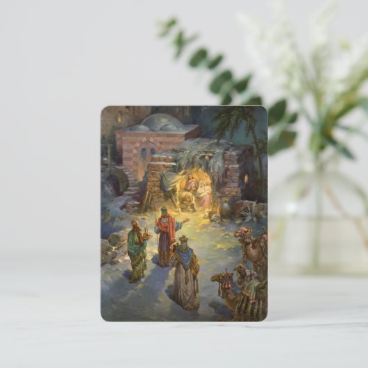 Weihnachten Weihnachten Krippe mit Magi Einladung (Stehend Vorderseite)