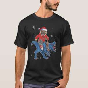 Weihnachten - Weihnachten Mops Riding Blue T - Rex T-Shirt