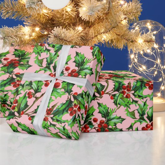 Weihnachten Weihnachten Rot Berries Pink Geschenkpapier (Feiertage)