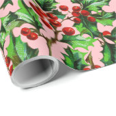 Weihnachten Weihnachten Rot Berries Pink Geschenkpapier (Rolleneckpunkt)
