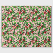 Weihnachten Weihnachten Rot Berries Pink Geschenkpapier (Flach)