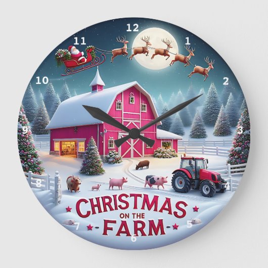 Weihnachten Weihnachten Rustikaler Weihnachtswall Große Wanduhr (Vorderseite)