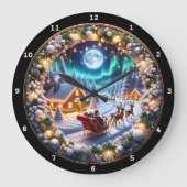 Weihnachten Weihnachten Schlitten mit festlicher W Große Wanduhr (Vorderseite)