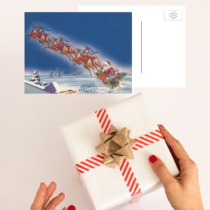 Weihnachten, Weihnachten, Schlitten mit Rentier Feiertagspostkarte