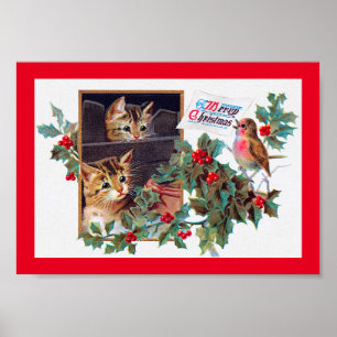 Weihnachten, Weihnachten und Kleiner Vogel Poster