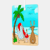 Weihnachten, Weihnachten und Rentiere am Strand Ornament Aus Metall (Vorderseite links)