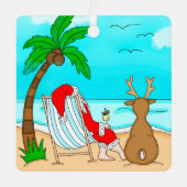 Weihnachten, Weihnachten und Rentiere am Strand Ornament Aus Metall (Vorderseite)
