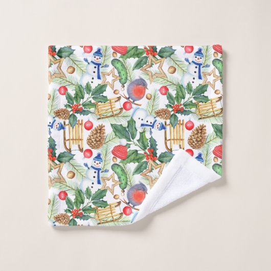 Weihnachten Weihnachten Weihnachten Schneemann, Pi Badhandtuch Set (Waschlappen)