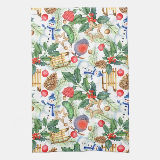 Weihnachten Weihnachten Weihnachten Schneemann, Pi Geschirrtuch (Vertikal)