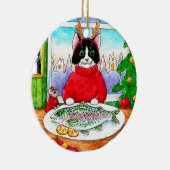 Weihnachten Weihnachten Weihnachten Weihnachtskatz Keramik Ornament (Rechts)