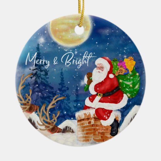 Weihnachten Weihnachten Weihnachtsmann Holding Sac Keramik Ornament (Vorne)