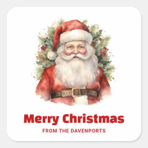Weihnachten Weihnachten Weihnachtsmann Lächeln Quadratischer Aufkleber