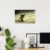 Weihnachten, Weihnachten, Weihnachtsmann mit einem Poster (Heimbüro)