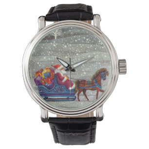 Weihnachten, Weihnachten, Weihnachtsmann, Pferd Op Armbanduhr