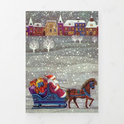 Weihnachten, Weihnachten, Weihnachtsmann, Pferd Op Dreifach Gefaltete Urlaubskarte (Cover)