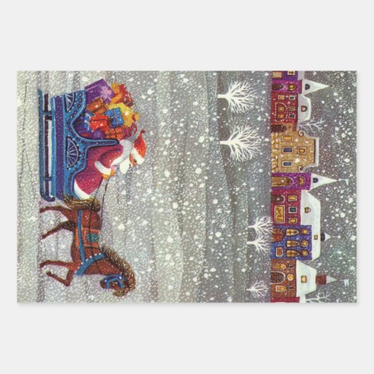 Weihnachten, Weihnachten, Weihnachtsmann, Pferd Op Geschenkpapier Set (Vorderseite)