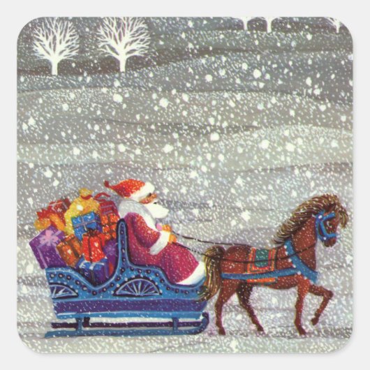 Weihnachten, Weihnachten, Weihnachtsmann, Pferd Op Quadratischer Aufkleber (Vorderseite)
