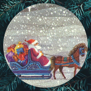 Weihnachten, Weihnachten, Weihnachtsmann, Pferd Op Runder Aufkleber