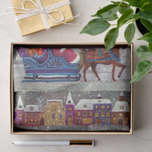 Weihnachten, Weihnachten, Weihnachtsmann, Pferd Op Seidenpapier (Geschenk)