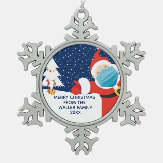 Weihnachten Weihnachten Weihnachtsmann Schneeflocken Zinn-Ornament (Vorderseite)