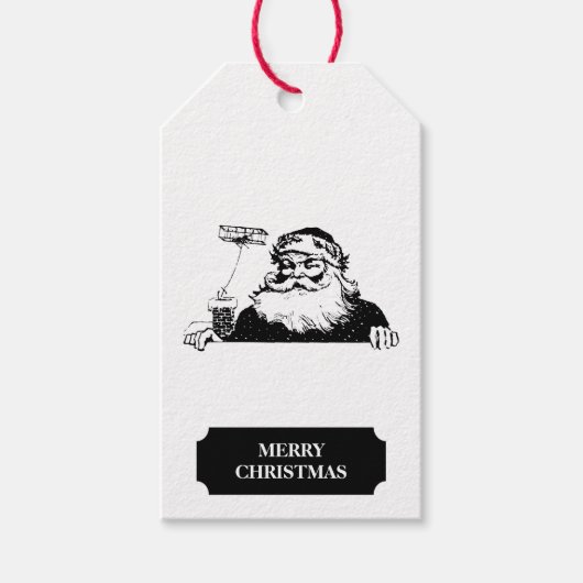 Weihnachten Weihnachten Weihnachtsmann Schwarz-wei Geschenkanhänger (Vorderseite)