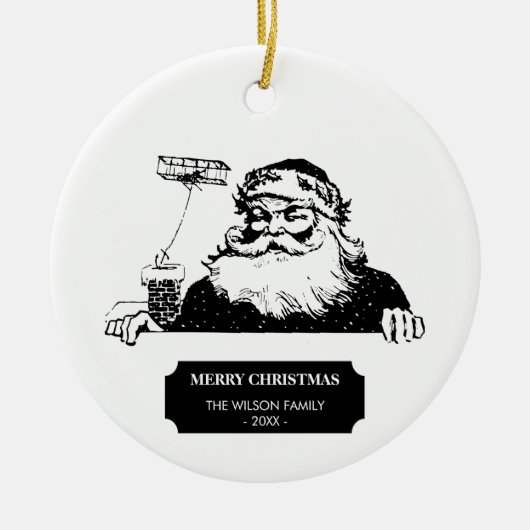 Weihnachten Weihnachten Weihnachtsmann Schwarz-wei Keramik Ornament (Vorne)