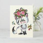 Weihnachten Weihnachten Weiße Katze in Rosa Blumen (Stehend Vorderseite)