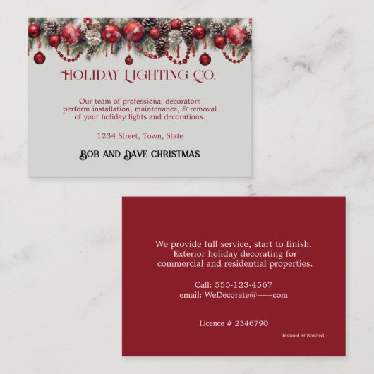 Weihnachten, Weihnachtsbeleuchtung, Dekorationen, Visitenkarte (Vorne/Hinten)