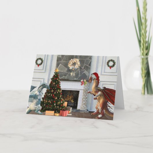Weihnachten-Weihnachtsdragon-Familienzimmer Karte (Vorderseite)