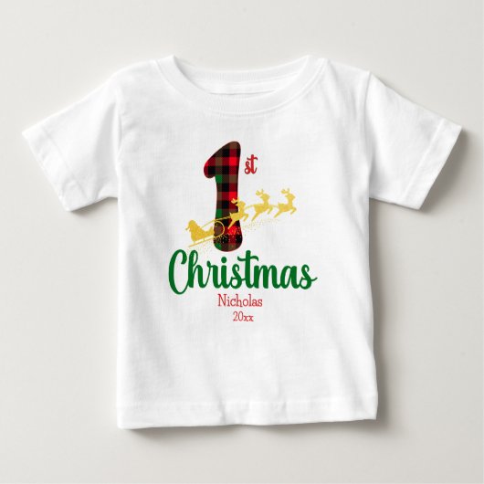 Weihnachten Weihnachtsfeier Buffalo Karierter Name Baby T-shirt (Vorderseite)