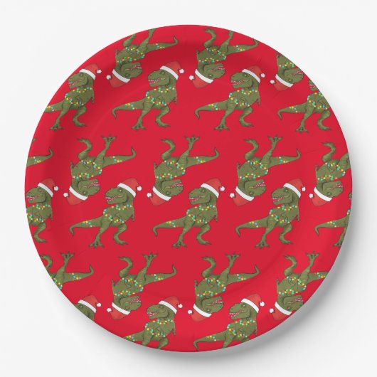 Weihnachten Weihnachtsfest T-Rex Santa Plate Pappteller (Vorderseite)