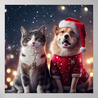 Weihnachten Weihnachtskat & Hunde Freunde Poster