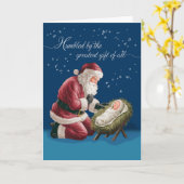 Weihnachten Weihnachtskneeling vor dem Baby Jesus Karte (Gelbe Blume)