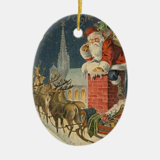 Weihnachten Weihnachtsmann auf dem Dach Keramikornament