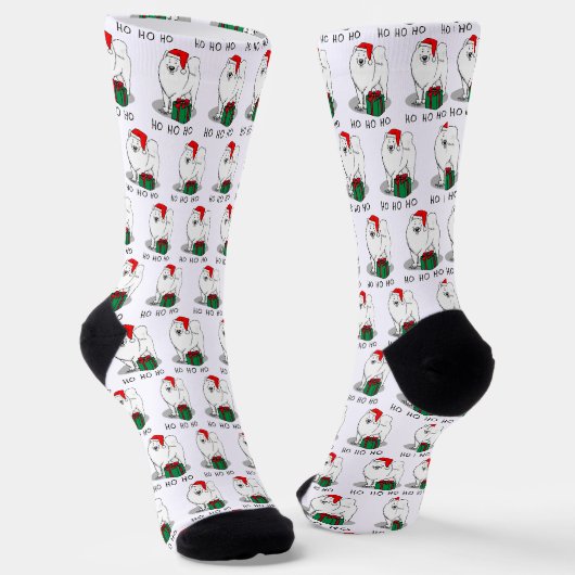 Weihnachten Weihnachtsmann Hat Samoyed Dog Funny Socken (Gewinkelt)
