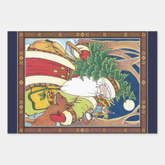 Weihnachten, Weihnachtsmann, Hirsch im Wald Geschenkpapier Set (Vorderseite)