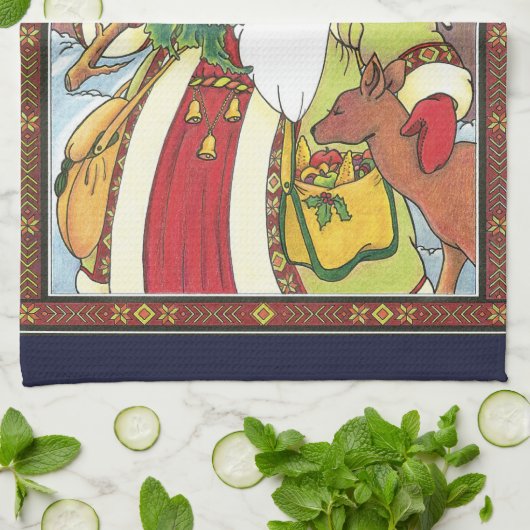 Weihnachten, Weihnachtsmann, Hirsch im Wald Geschirrtuch (Gefaltet)