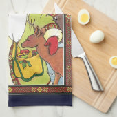 Weihnachten, Weihnachtsmann, Hirsch im Wald Geschirrtuch (Viertel Falte)