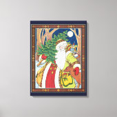 Weihnachten, Weihnachtsmann, Hirsch im Wald Leinwanddruck (Vorderseite)