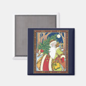 Weihnachten, Weihnachtsmann, Hirsch im Wald Magnet (Vorderseite/Rückseite)